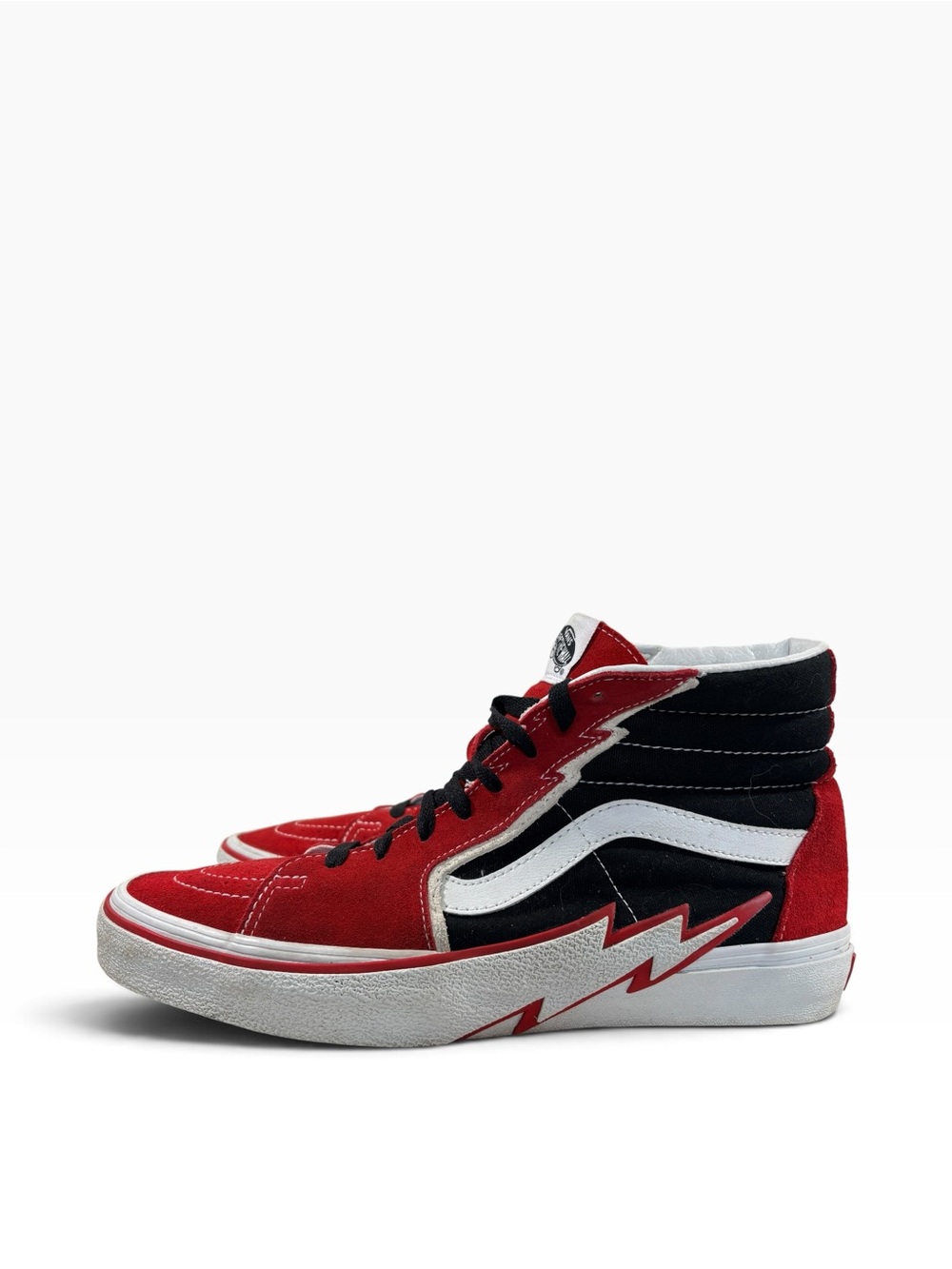 Vans Sk8 Hi Bolt Racing Red Black White Sneakers M-10.5 W-12